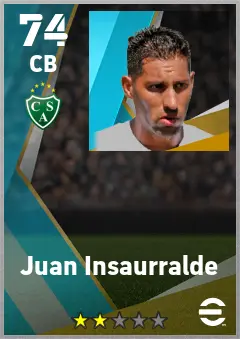 Juan Insaurralde eFootball 2026 player card — 74 OVR CB