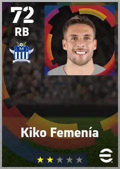 Kiko Femenia eFootball 2026 player card — 72 OVR RB