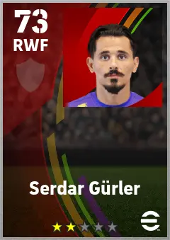 Serdar Gurler eFootball 2026 player card — 73 OVR RWF