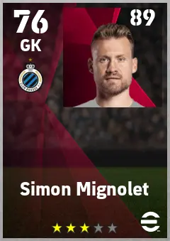 Simon Mignolet eFootball 2026 player card — 76 OVR GK