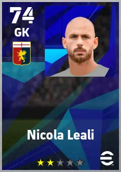 Nicola Leali eFootball 2026 player card — 74 OVR GK