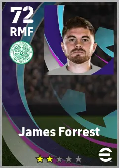 James Forrest eFootball 2026 player card — 72 OVR RMF