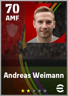 Andreas Weimann eFootball 2026 player card — 70 OVR AMF