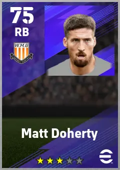 Matt Doherty eFootball 2026 player card — 75 OVR RB