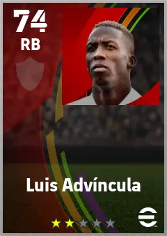 Luis Advincula eFootball 2026 player card — 74 OVR RB