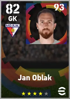 Jan Oblak eFootball 2026 player card — 82 OVR GK