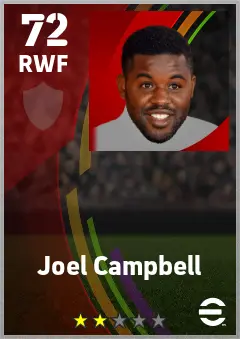 Joel Campbell eFootball 2026 player card — 72 OVR RWF