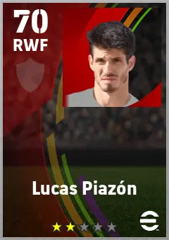 Lucas Piazon eFootball 2026 player card — 70 OVR RWF
