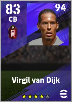 Virgil van Dijk eFootball 2026 player card — 83 OVR CB