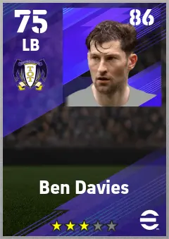 Ben Davies eFootball 2026 player card — 75 OVR LB