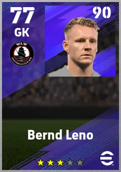 Bernd Leno eFootball 2026 player card — 77 OVR GK