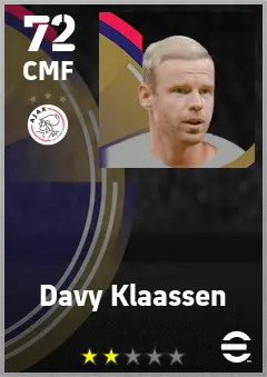 Davy Klaassen eFootball 2026 player card — 72 OVR CMF