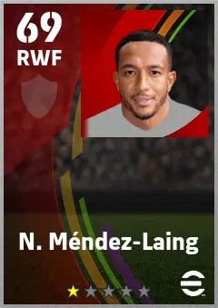N. Mendez-Laing eFootball 2026 player card — 69 OVR RWF