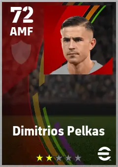 Dimitrios Pelkas eFootball 2026 player card — 72 OVR AMF