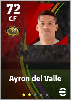 Ayron del Valle eFootball 2026 player card — 72 OVR CF