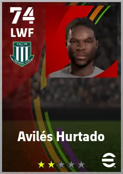 Aviles Hurtado eFootball 2026 player card — 74 OVR LWF