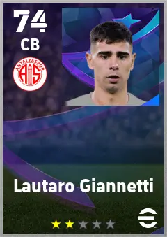 Lautaro Giannetti eFootball 2026 player card — 74 OVR CB