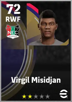 Virgil Misidjan eFootball 2026 player card — 72 OVR RWF