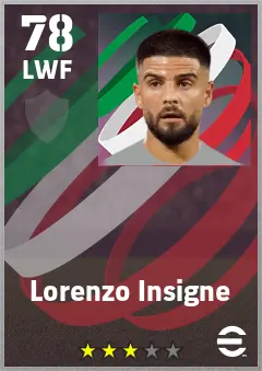 Lorenzo Insigne eFootball 2026 player card — 78 OVR LWF