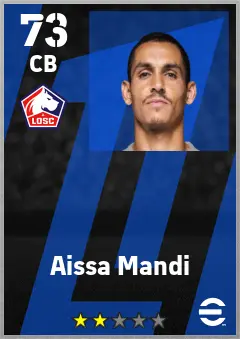 Aissa Mandi eFootball 2026 player card — 73 OVR CB