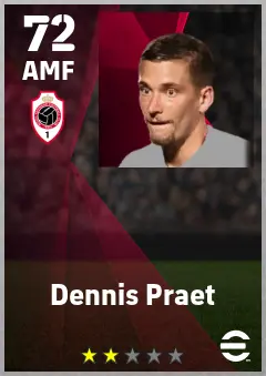 Dennis Praet eFootball 2026 player card — 72 OVR AMF