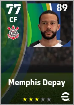 Memphis Depay eFootball 2026 player card — 77 OVR CF