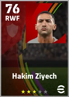 Hakim Ziyech eFootball 2026 player card — 76 OVR RWF