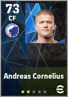 Andreas Cornelius eFootball 2026 player card — 73 OVR CF