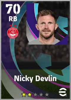 Nicky Devlin eFootball 2026 player card — 70 OVR RB
