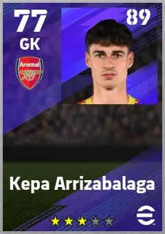 Kepa Arrizabalaga eFootball 2026 player card — 77 OVR GK