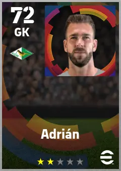 Adrian eFootball 2026 player card — 72 OVR GK