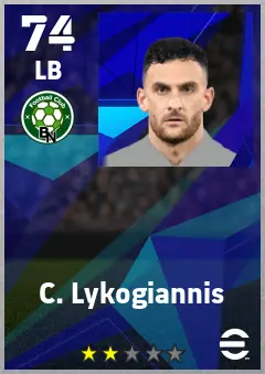 C. Lykogiannis eFootball 2026 player card — 74 OVR LB