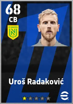 Uros Radakovic eFootball 2026 player card — 68 OVR CB