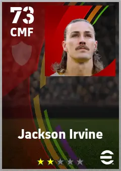 Jackson Irvine eFootball 2026 player card — 73 OVR CMF