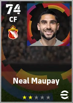 Neal Maupay eFootball 2026 player card — 74 OVR CF