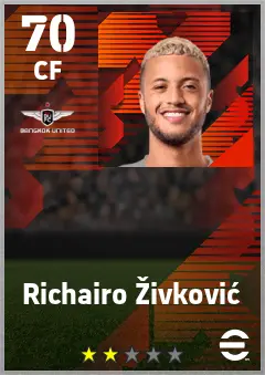 Richairo Zivkovic eFootball 2026 player card — 70 OVR CF