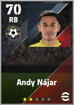 Andy Najar eFootball 2026 player card — 70 OVR RB