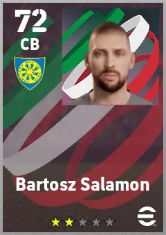 Bartosz Salamon eFootball 2026 player card — 72 OVR CB