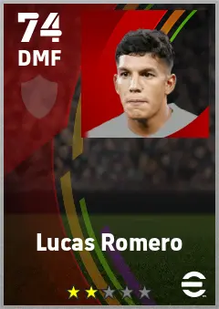 Lucas Romero eFootball 2026 player card — 74 OVR DMF