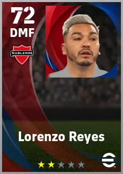 Lorenzo Reyes eFootball 2026 player card — 72 OVR DMF