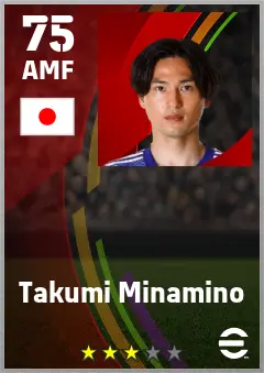 Takumi Minamino eFootball 2026 player card — 75 OVR AMF