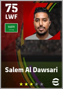 Salem Al Dawsari eFootball 2026 player card — 75 OVR LWF