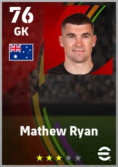Mathew Ryan eFootball 2026 player card — 76 OVR GK