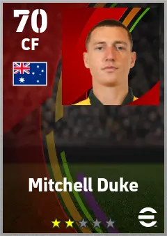Mitchell Duke eFootball 2026 player card — 70 OVR CF