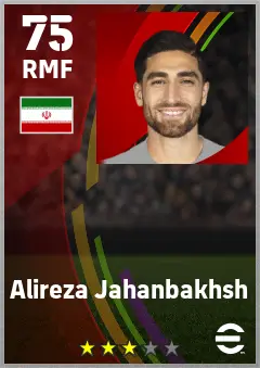 Alireza Jahanbakhsh eFootball 2026 player card — 75 OVR RMF