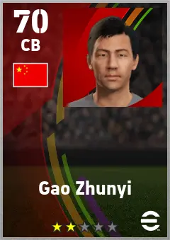 Gao Zhunyi eFootball 2026 player card — 70 OVR CB