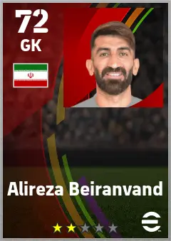 Alireza Beiranvand eFootball 2026 player card — 72 OVR GK