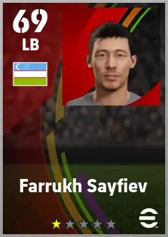 Farrukh Sayfiev eFootball 2026 player card — 69 OVR LB