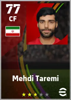 Mehdi Taremi eFootball 2026 player card — 77 OVR CF