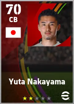 Yuta Nakayama eFootball 2026 player card — 70 OVR CB